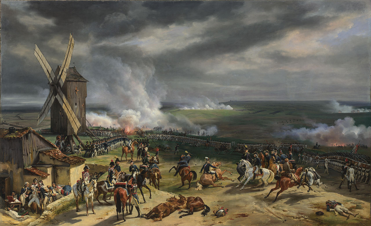 Bătălia de la Valmy câştigată de generalul Kellermann îpotriva trupelor prusace conduse de Brunswick în 1792. Pictură de Horace Vernet, 1826, sursă Wikipedia. 